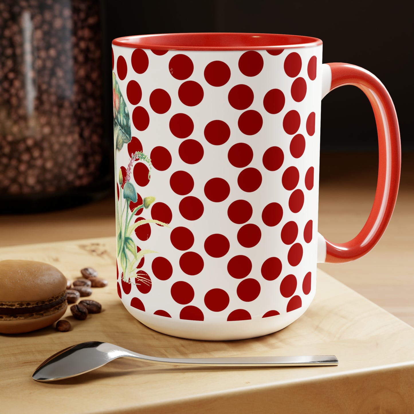 Original Mushroom Art Red & White Coffee Mug, 15oz