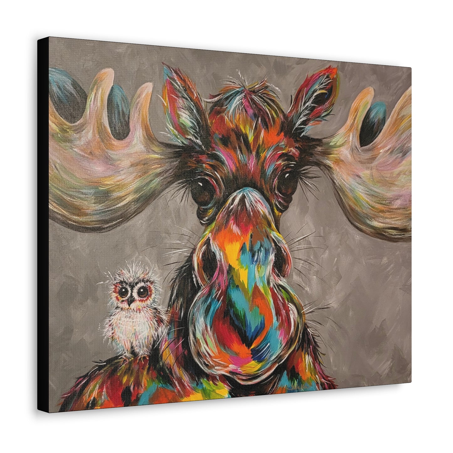 Original Colorful Moose & Owl Art Print Gallery Wrap