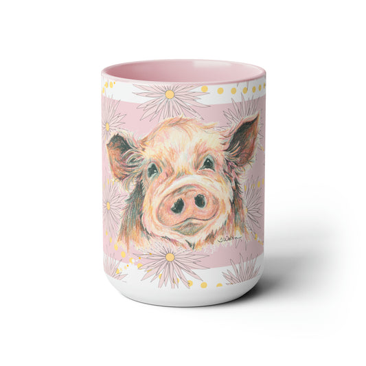 Original Pig Art Pink & White Coffee Mug, 15oz