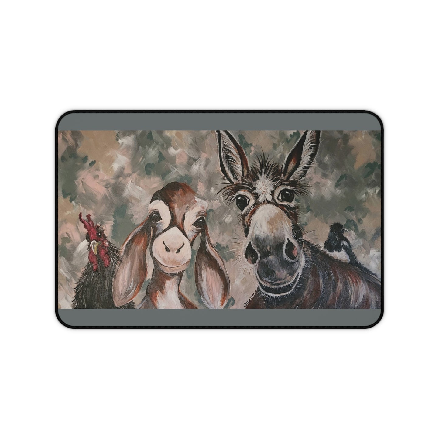 Neoprene Desk Mat - Whimsical Animal Art by Terri Walton - Anti-Slip Backing - 12” x 18”