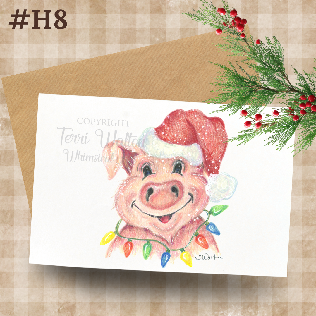 Original Art Pig Santa Card with Envelope