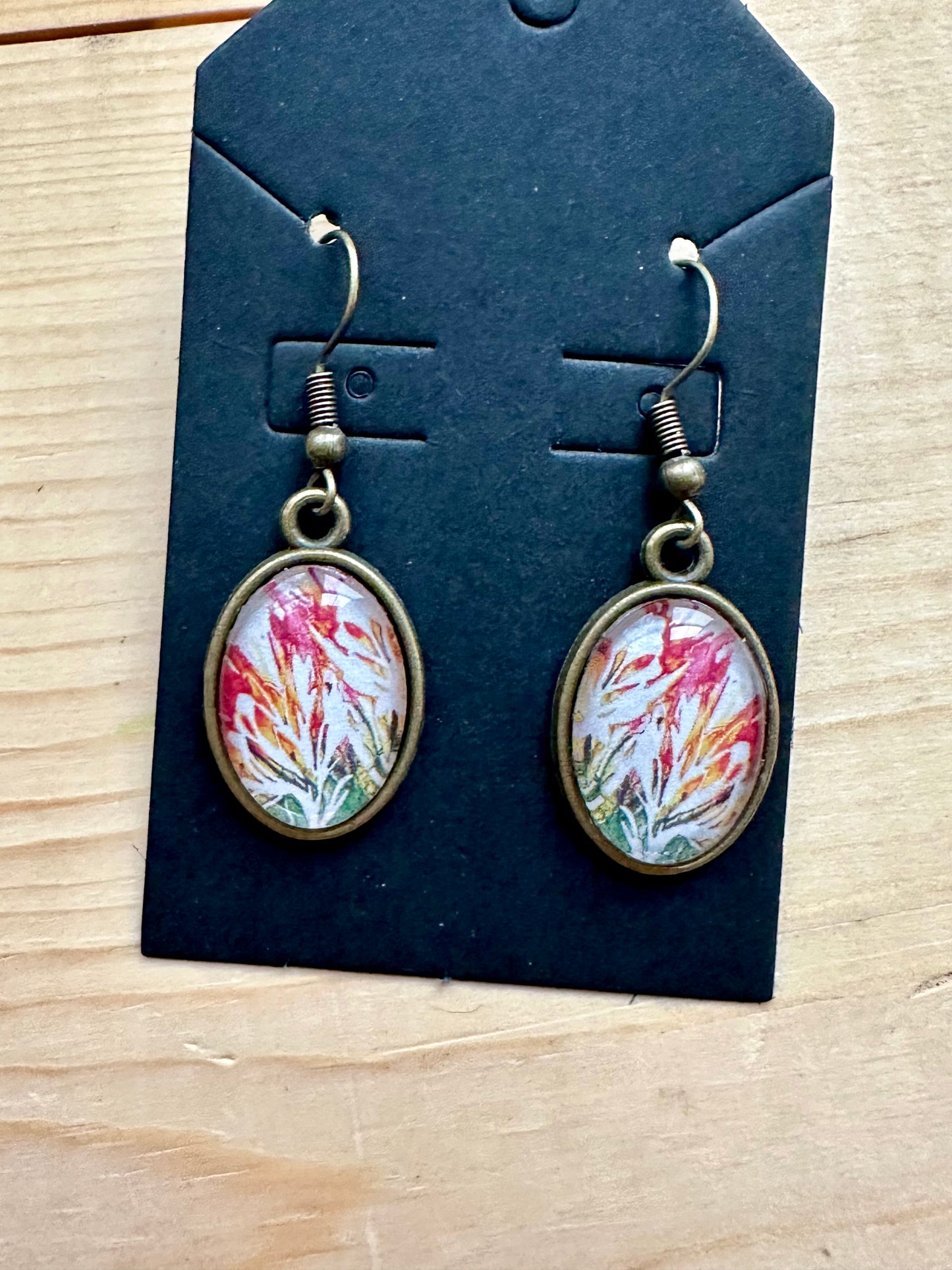 Original Art Indian Paintbrush Jewelry: Bronze metal~ Red & Orange Indian Paintbrush Earrings