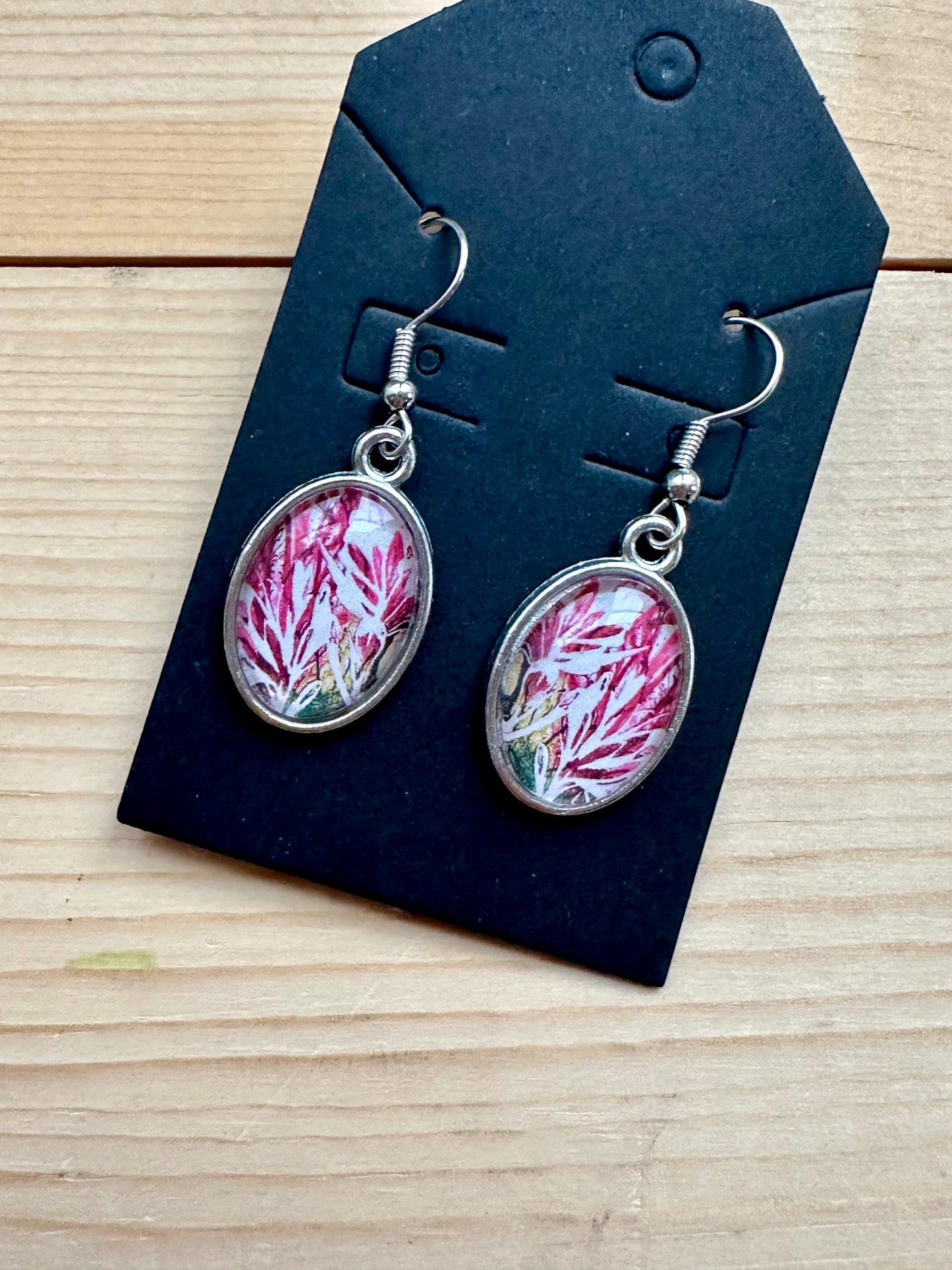 Original Art Indian Paintbrush Jewelry: Silver metal~ Red Shades Indian Paintbrush Earrings