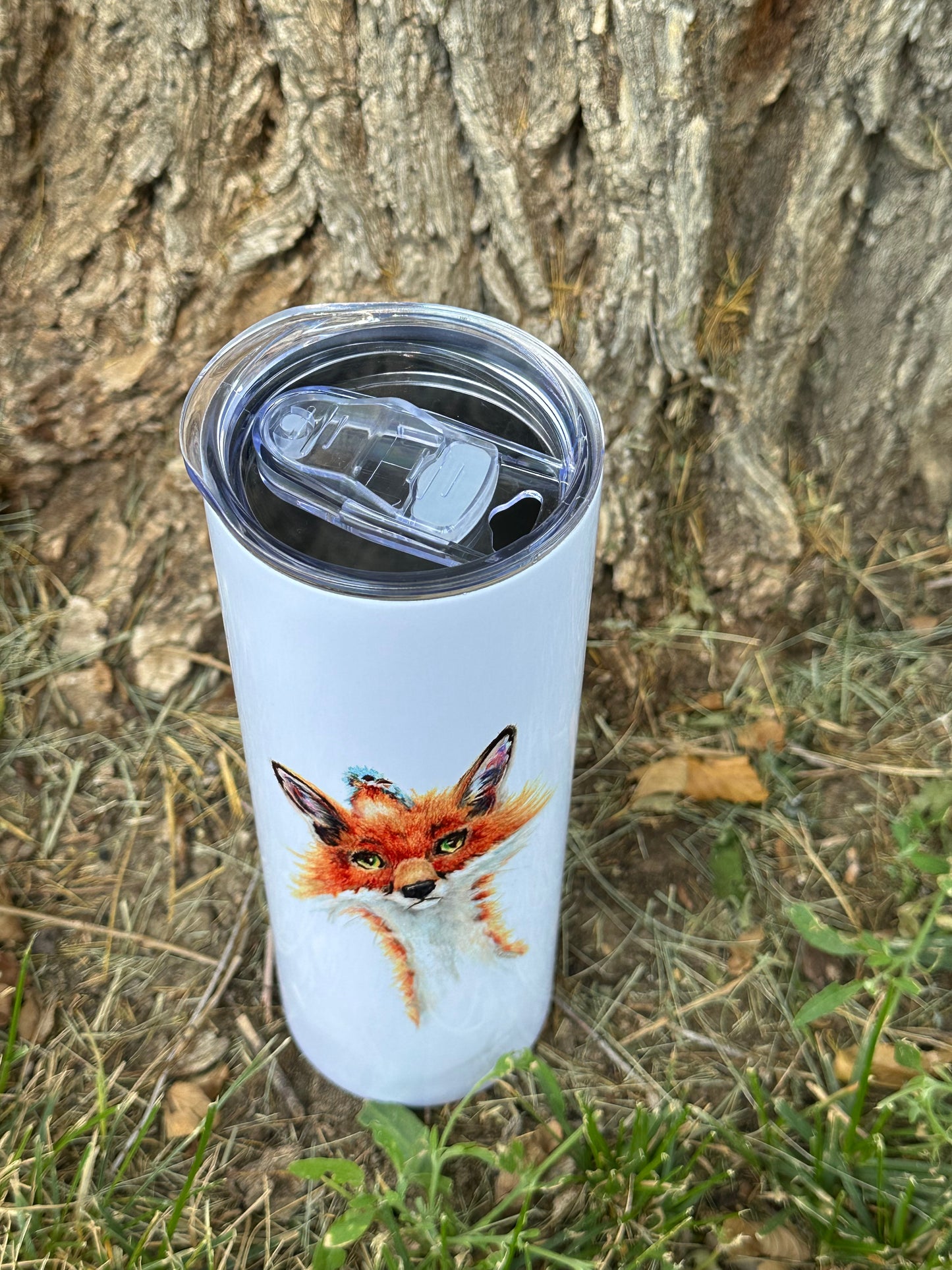 Original Fox Art Skinny Tumbler with Straw, 20oz